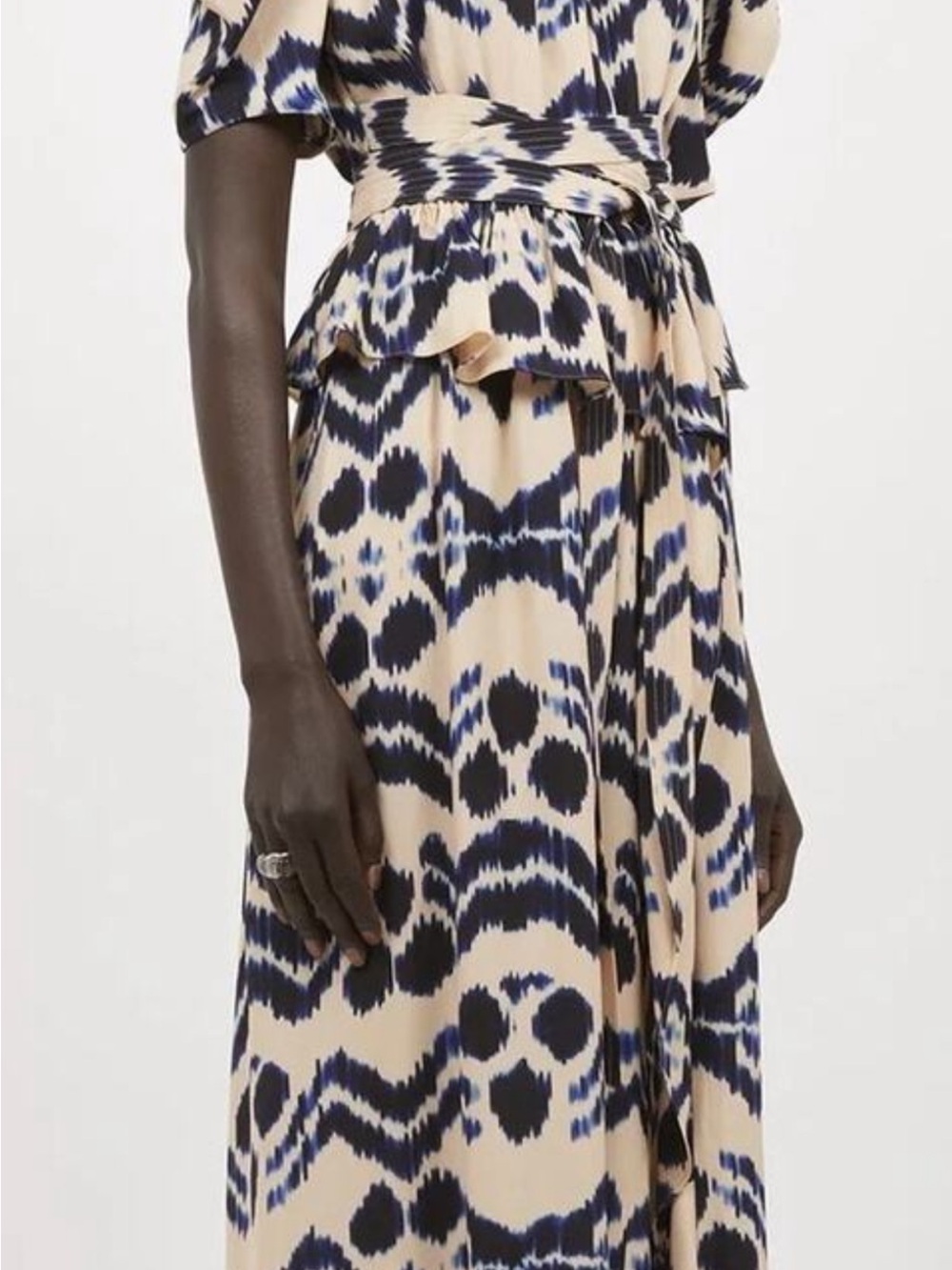 Ulla Johnson Printed Silk Dress in Beige and Navy